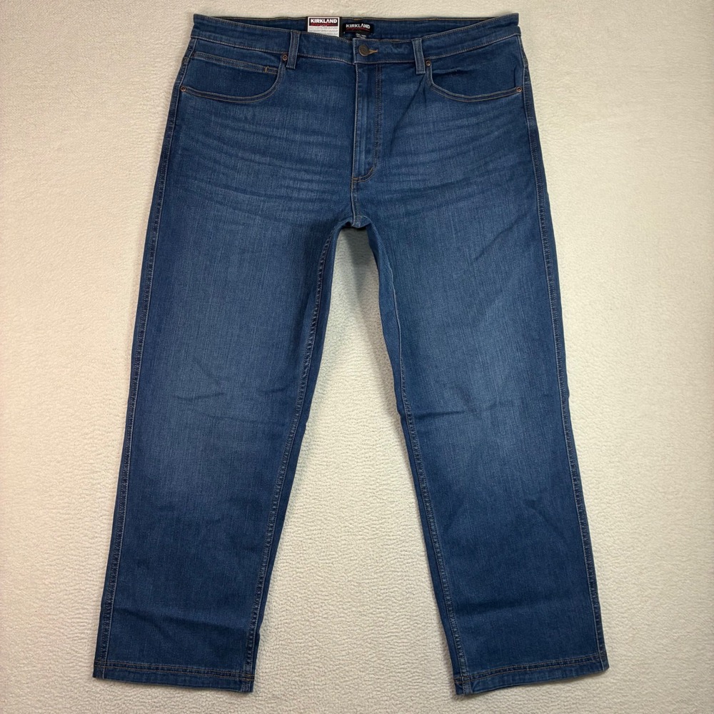 Kirkland Signature Jeans Mens 42x30 Blue Dark Wash Straight Stretch Casual NWT